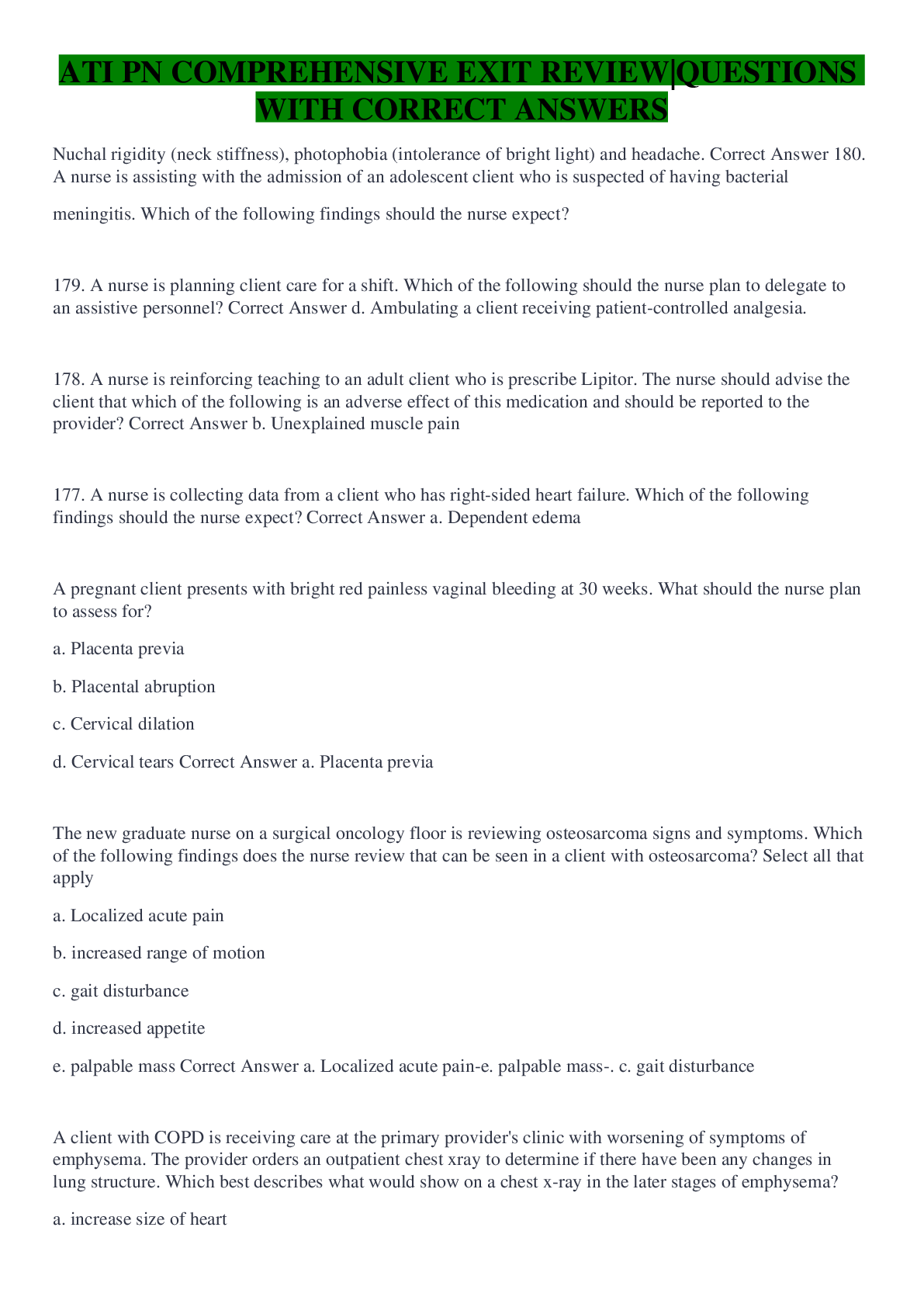 Preview image for ATI PN COMPREHENSIVE EXIT REVIEW|QUESTIONS WITH CORRECT ANSWERS
